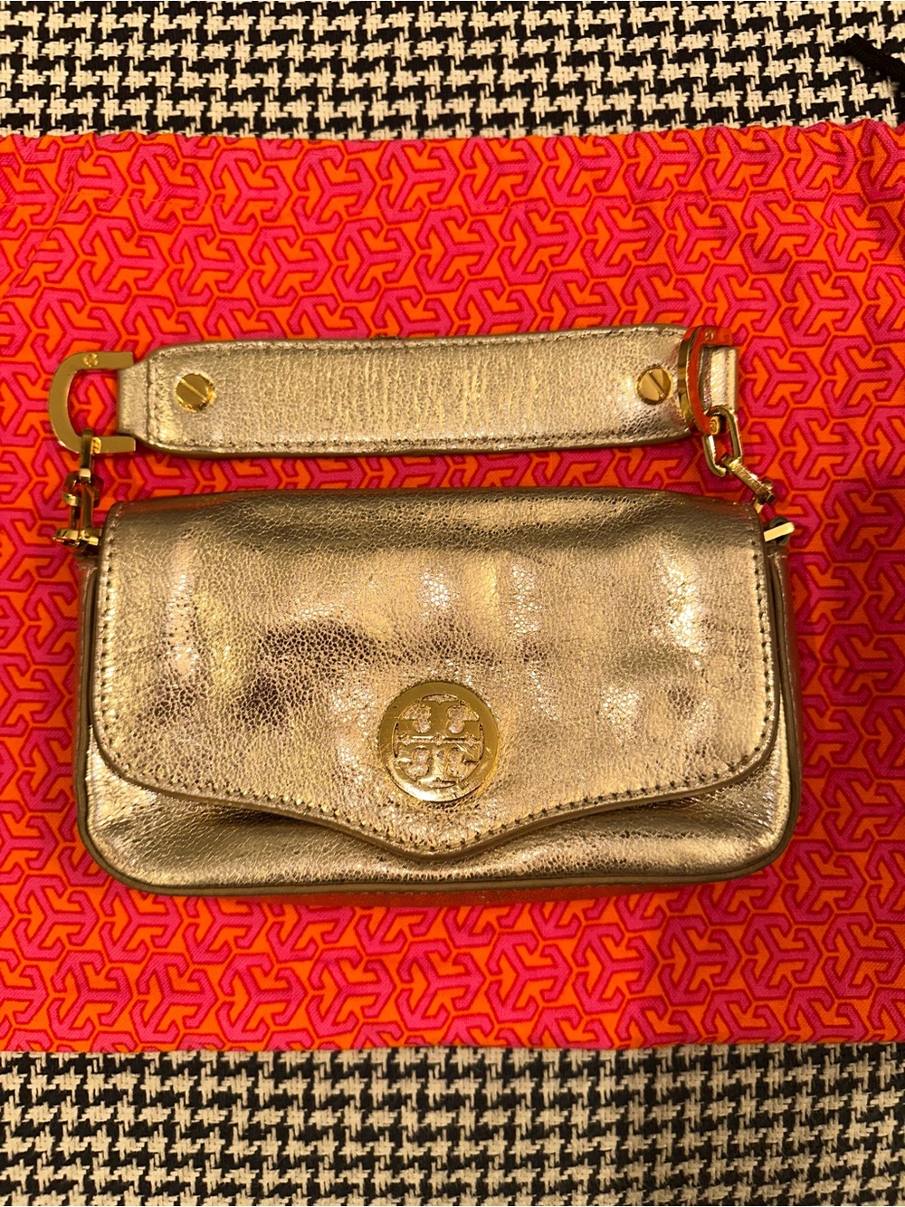 Tory Burch Metallic Gold Leather Wristlet Crossbody